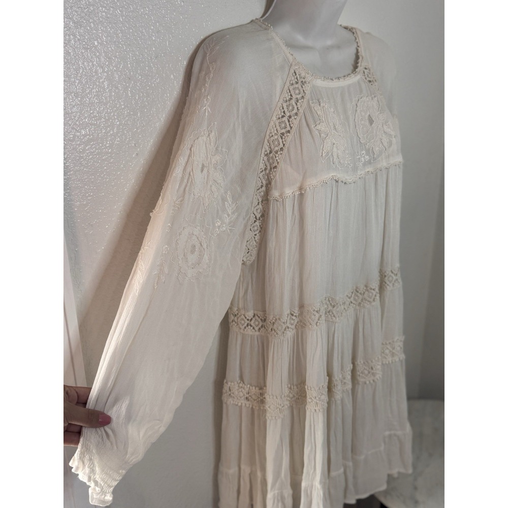 Free People Wildflower Embroidered Boho Lace Mini Dress Ivory XS - Picture 5 of 14